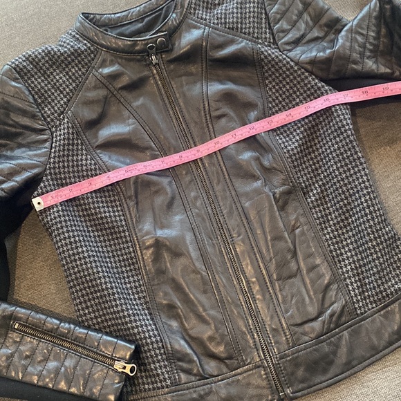 Trouve Quilted Leather & Houndstooth Moto Jacket Size Small - Picture 3 of 14